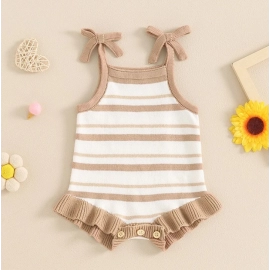 Lovely Baby Girls Boys Summer Cute Romper Sleeveless Bow Strap Ruffle Striped Ribbed Jumpsuits Playsuit