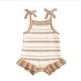 Lovely Baby Girls Boys Summer Cute Romper Sleeveless Bow Strap Ruffle Striped Ribbed Jumpsuits Playsuit