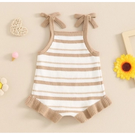 Lovely Baby Girls Boys Summer Cute Romper Sleeveless Bow Strap Ruffle Striped Ribbed Jumpsuits Playsuit