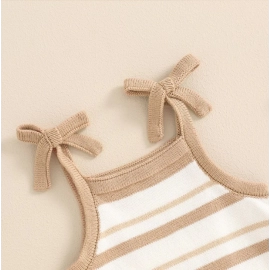 Lovely Baby Girls Boys Summer Cute Romper Sleeveless Bow Strap Ruffle Striped Ribbed Jumpsuits Playsuit