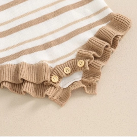 Lovely Baby Girls Boys Summer Cute Romper Sleeveless Bow Strap Ruffle Striped Ribbed Jumpsuits Playsuit