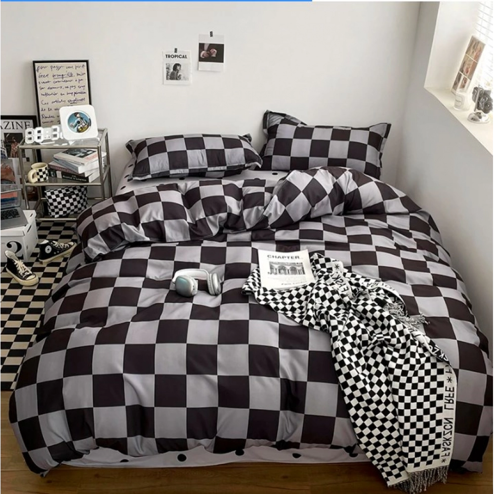Black and Grey Plaid Duvet Cover Set Reversible Geometric Grid Bedding Soft Comforter Cover for Boys Teens Adults Bedroom Decor