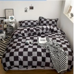 Black and Grey Plaid Duvet Cover Set Reversible Geometric Grid Bedding Soft Comforter Cover for Boys Teens Adults Bedroom Decor