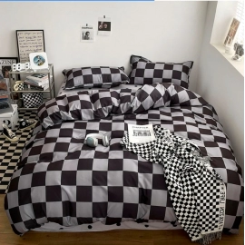 Black and Grey Plaid Duvet Cover Set Reversible Ge..