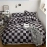 Black and Grey Plaid Duvet Cover Set Reversible Geometric Grid Bedding Soft Comforter Cover for Boys Teens Adults Bedroom Decor
