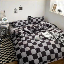 Black and Grey Plaid Duvet Cover Set Reversible Geometric Grid Bedding Soft Comforter Cover for Boys Teens Adults Bedroom Decor