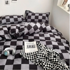 Black and Grey Plaid Duvet Cover Set Reversible Geometric Grid Bedding Soft Comforter Cover for Boys Teens Adults Bedroom Decor