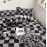 Black and Grey Plaid Duvet Cover Set Reversible Geometric Grid Bedding Soft Comforter Cover for Boys Teens Adults Bedroom Decor