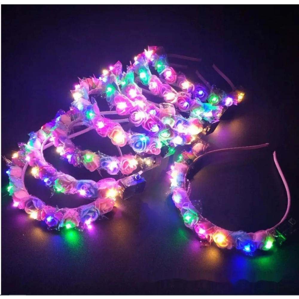 1Pcs LED Women Girl Glow Light Up Headband Bridal Flower Wreath Crown Neon Party Gift Crown Wedding Birthday Luminous Festival