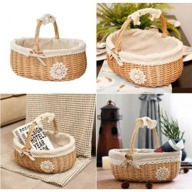 Rattan Picnic Basket Seaweed Wicker Rattan Hanging Flower Hand Woven Serving Basket With Handle Picnic Fruit Flower Basket