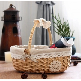 Rattan Picnic Basket Seaweed Wicker Rattan Hanging Flower Hand Woven Serving Basket With Handle Picnic Fruit Flower Basket
