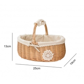 Rattan Picnic Basket Seaweed Wicker Rattan Hanging Flower Hand Woven Serving Basket With Handle Picnic Fruit Flower Basket