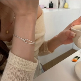 925 Sterling Silver Geometric Arc Knotting Bracelets Chain for Women Girl Minimalist Fashion Fine Jewelry Party Gift 