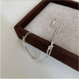 925 Sterling Silver Geometric Arc Knotting Bracelets Chain for Women Girl Minimalist Fashion Fine Jewelry Party Gift 