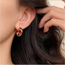 New Vintage Enamel Color Metal Texture Small Hoop Earrings for Women Trendy Gold Plated Statement Ear Buckle Creative Jewelry