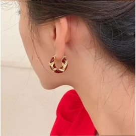 New Vintage Enamel Color Metal Texture Small Hoop Earrings for Women Trendy Gold Plated Statement Ear Buckle Creative Jewelry