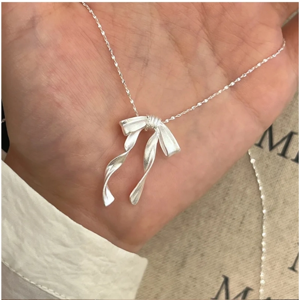 925 Sterling Silver Butterfly Necklace Female Sweet Lady Ribbon Clavicle Chain Jewelry for Women