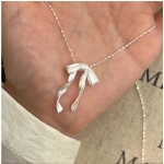 925 Sterling Silver Butterfly Necklace Female Sweet Lady Ribbon Clavicle Chain Jewelry for Women