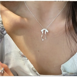 925 Sterling Silver Butterfly Necklace Female Sweet Lady Ribbon Clavicle Chain Jewelry for Women