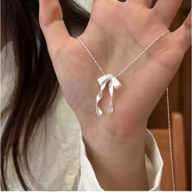 925 Sterling Silver Butterfly Necklace Female Sweet Lady Ribbon Clavicle Chain Jewelry for Women